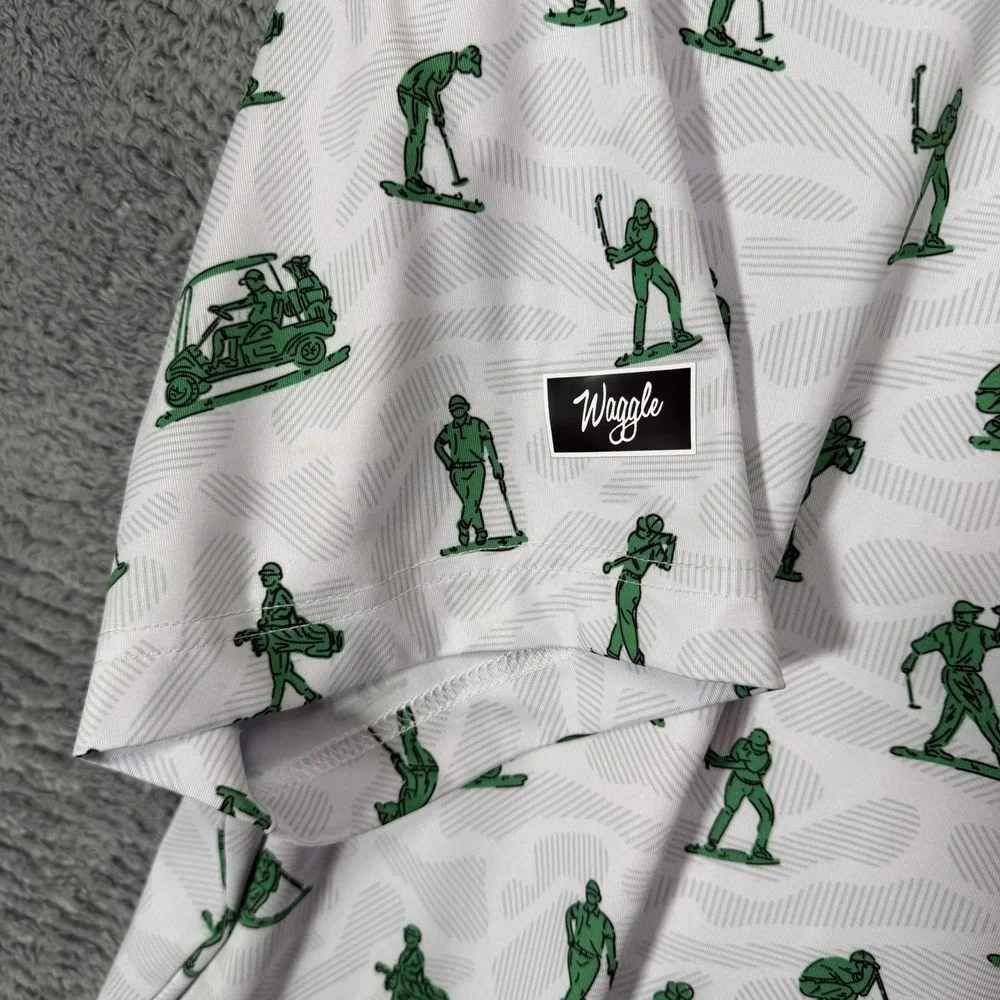 Waggle Polo Shirt Mens 3XL White Green Toy Golfers Army Men Performance Stretch - Picture 4 of 7